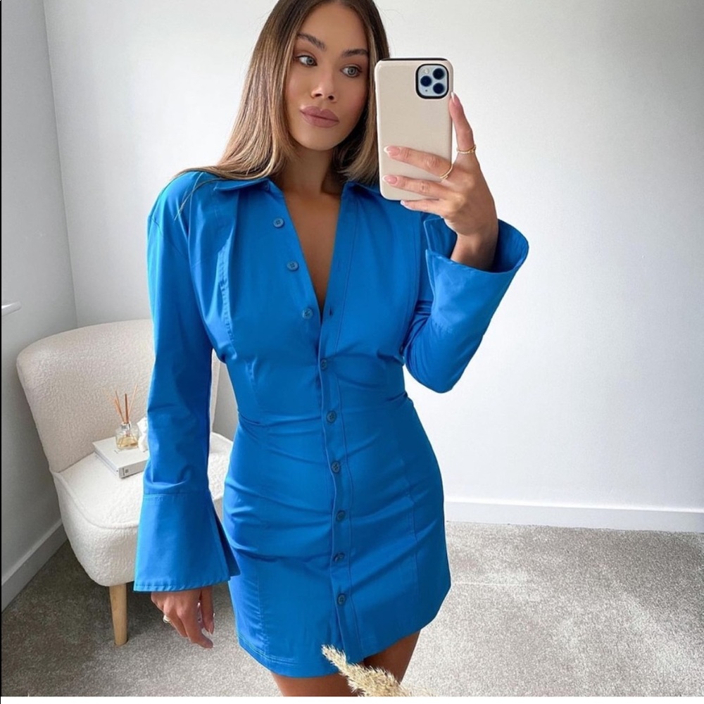 Zara Blue Cotton Shirt Dress Mini NWT New With Tags